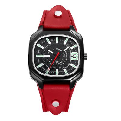 Herren-Quadratuhr mit echtem Lederarmband und leuchtendem Zifferblatt: Retro, Wasserdicht, Analoganzeige, Großes Zifferblatt, Quarz-Uhr im Punk-Stil mit