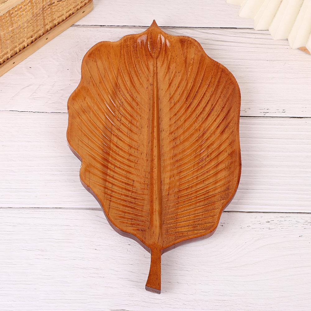 Pine Leaf Shaped Wooden Snack Plate - Fun Fruit Bowl for Home, Solid Wood Dried Fruit Plate