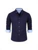 European Men's Solid Color Oxford Long-Sleeve Shirt - Casual Cotton Blend Top