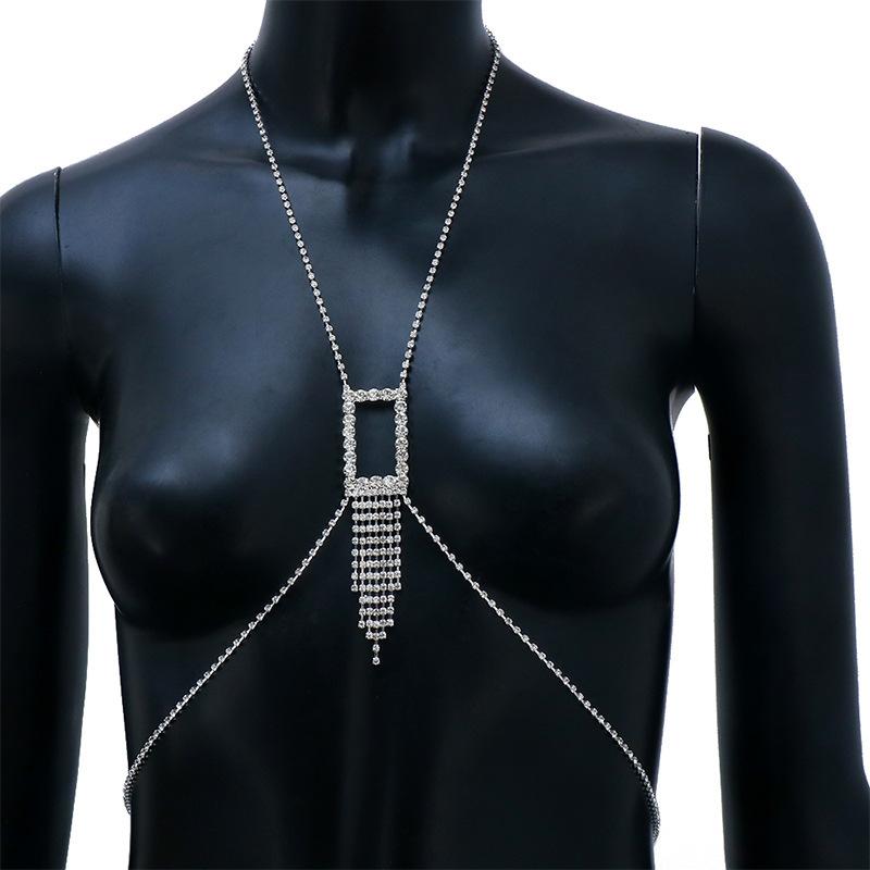 Sexy Rhinestone Chains Chest Chain Harness Waist Chain Breast Belly Body Jewelry Necklace For Women Party Clothing Accessories