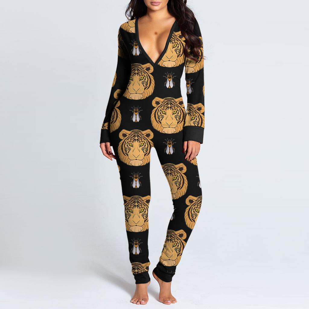 Women's Button-down Front Functional Buttoned Flap Adults Jumpsuit