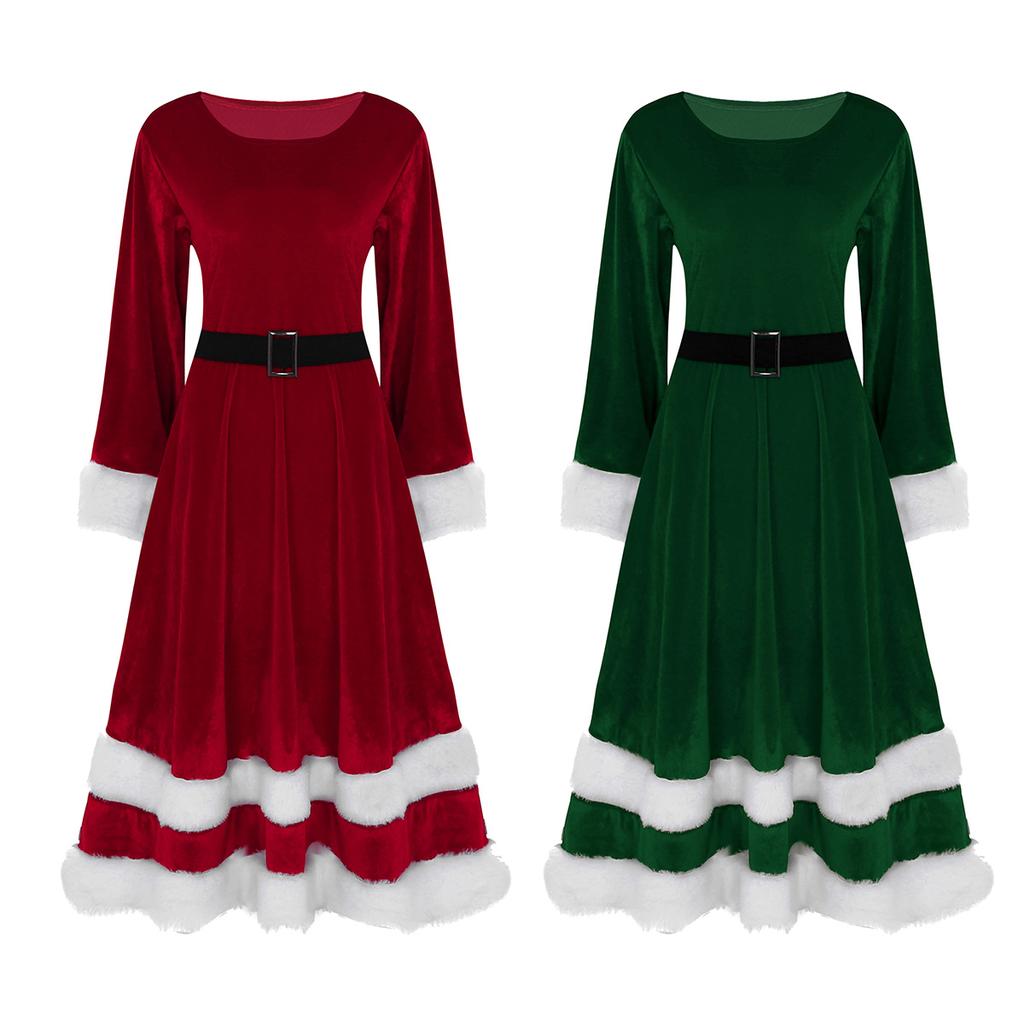 Damen Damen Samt Frau Weihnachtsmann Langarm Kostüm Weihnachten Kostüm Outfits Cosplay