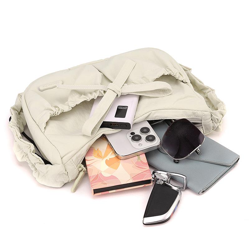 Marszczona torebka na ramię ze sznurkiem, z kokardą, crossbody, do dojazdów, damska