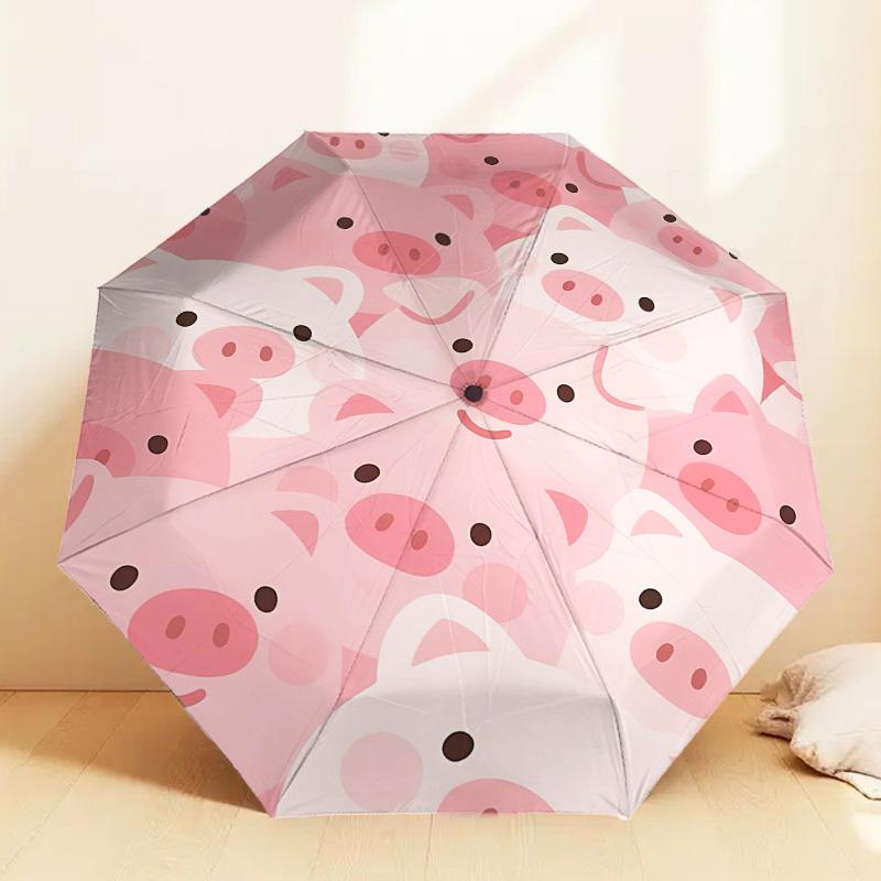 1 шт. Автоматический складной зонт с рисунком поросенка, Высококачественный компактный дорожный зонт, Легкий и портативный c1125133