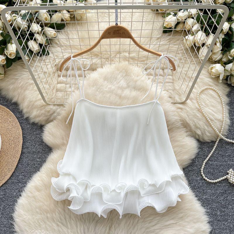 Sweet Girl Full of Vitality Cami Women Summer Frill Loose Short Niche Design Light Luxury Beautiful Top