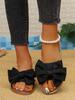 2026 Summer Women's Plus Size Bow One-Strap Flat Slippers - Lightweight, Comfortable & Solid Color for Outdoor Wear