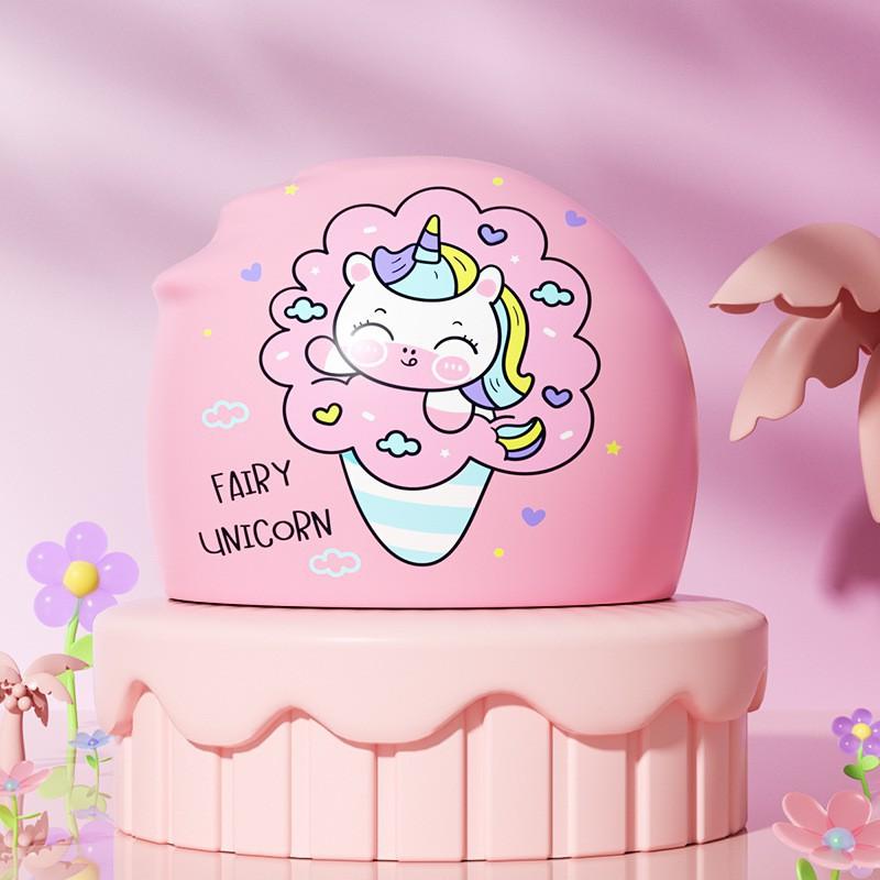 

Children s Silicone Swimming Cap Waterproof Hair Care Ear Protection High-face Style Male Girl s Tile-headed Unicorn Printed
