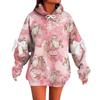 Ladies' Christmas Printed Bow Long Sleeved Loose Fitting Headband With Rope Hooded Sweatshirt Top