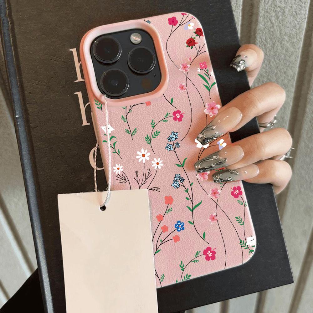 HOT Cool Fleur Fleur de Pêcher Cuir Litchi de Luxe Étui de Téléphone Pour iPhone 17 16e 16 15 14 13 12 11 Air Pro Max Plus X XR XSMax