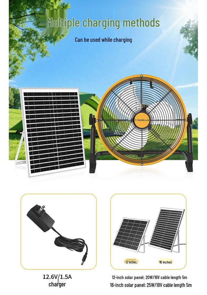 Ventilatore da pavimento solare portatile ad alta potenza per uso esterno