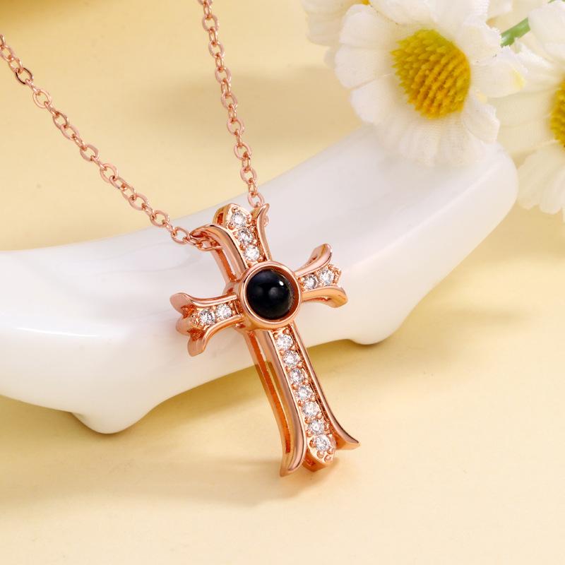 100 Languages 'I Love You' Projection Necklace - Cross-Chain Design for Women