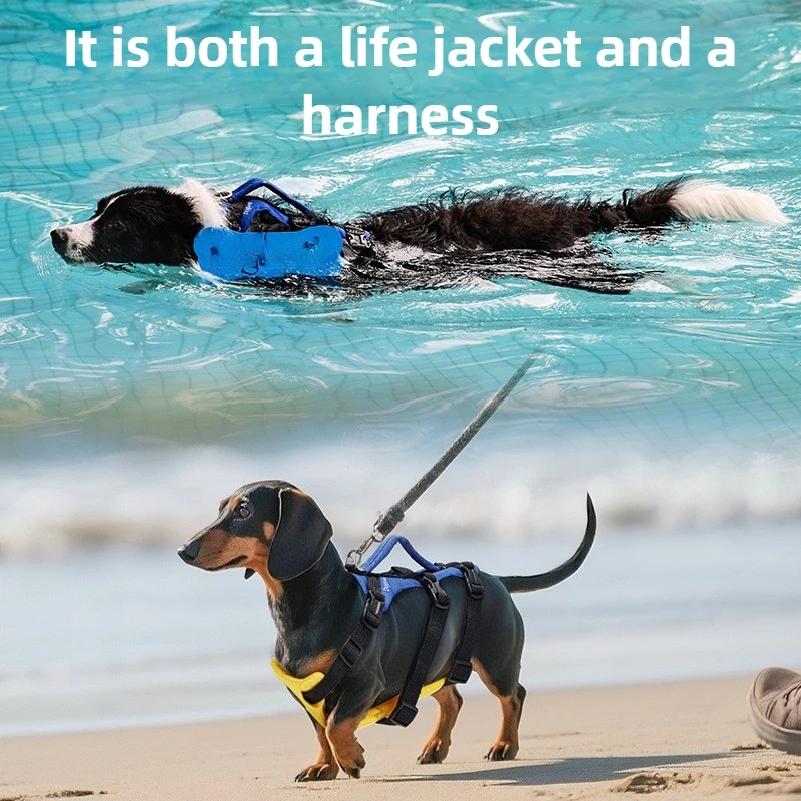 2 In 1 Summer Dog Swimming Rescue Vest Harnesses Adjustable Dogs Life Saving Jacket Swim Chest Strap Walking Out Vest Harnesses