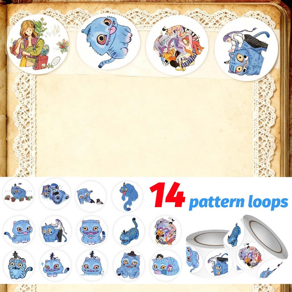 Anime Peripheral Sticker Roll, 500 Peripheral Sealing Stickers DIY Hand Journal Stationery Notebook Decoration Cutting Tape