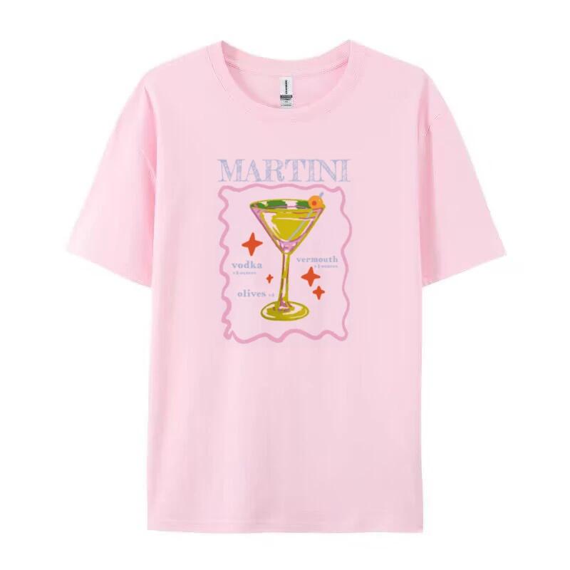 FeUnisex Y2k Aesthetic Martini Cocktail TShirts Egirl Cute Graphic Tee Short Sleeve Loose Retro Grunge Top Women Fashion Clothing