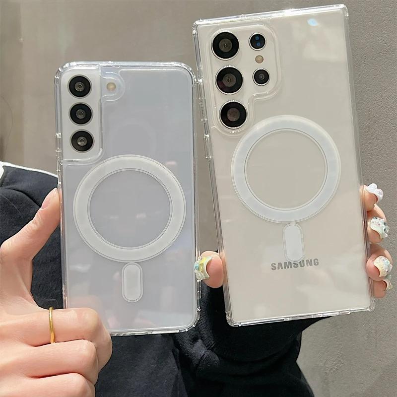 For Magsafe Magnetic Transparent Case For Samsung Galaxy S24 S23 S22 S21 S20FE Plus Note 20 Ultra A14 A34 A52 A53 A54 Soft Cover