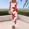 Women's Sexy Suspender Backless Flower Print Slim Summer Long Dress