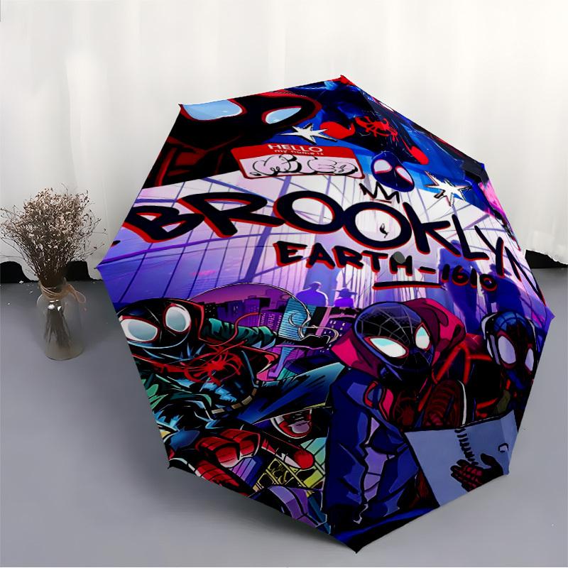 1PC SpiderMan: Across the SpiderVerse Automatic Open/Close, 8-Rib Durable Frame Compact Travel Umbrella for Men & Women S1222006