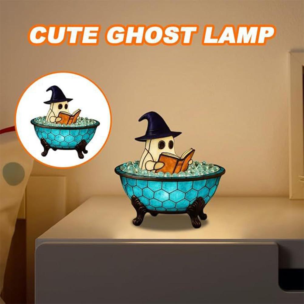 Halloween Cute LED Resin Lamp Light-Indoor Figurine Lamps Reading Book Ghost Lights for Halloween Party Gift