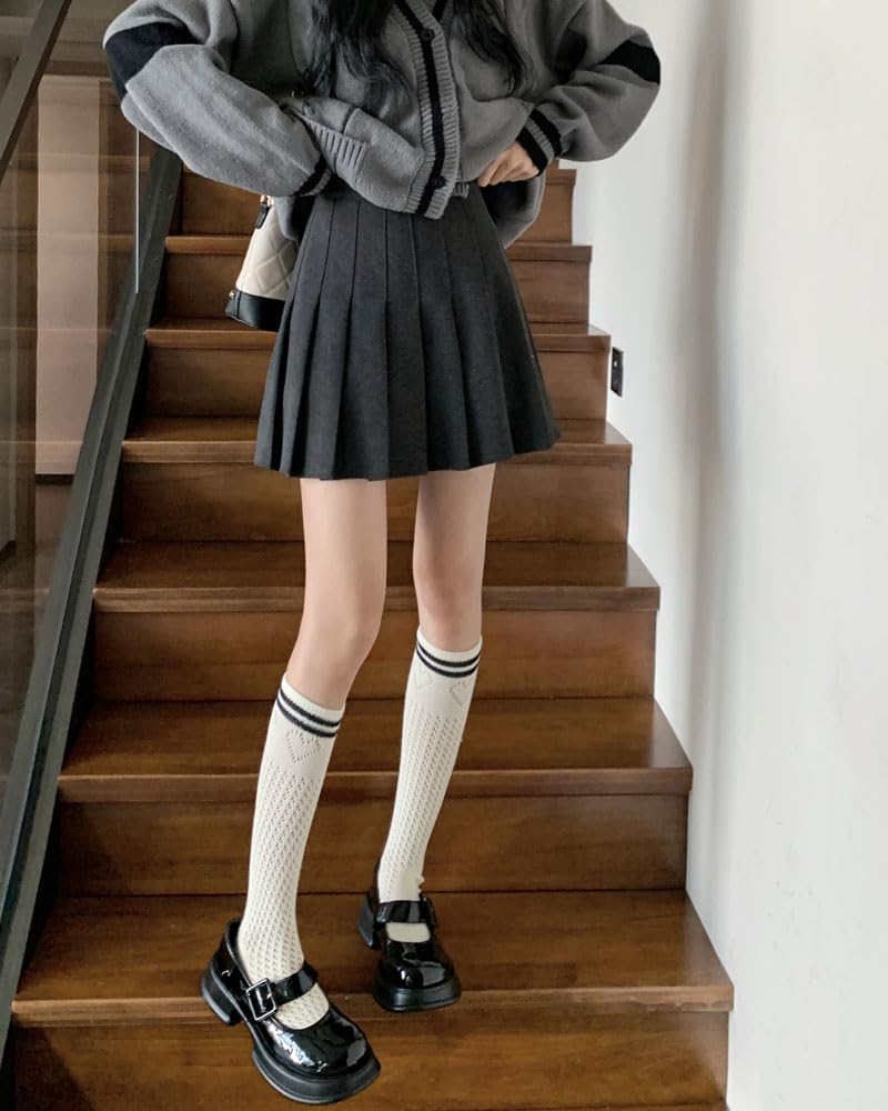 Sharphon Tweed Pleated Plus Size Mini Uniform Solid School with Sailor Suit Skirt, Size, Autumn/Winter, Thick, Lined, 38, Skirt, Knee-Length, Color,