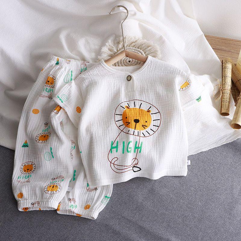 Baby Home Clothes Set Pure Cotton Summer Thin Children's Baby Pajamas Breathable Air Conditioning Clothes
