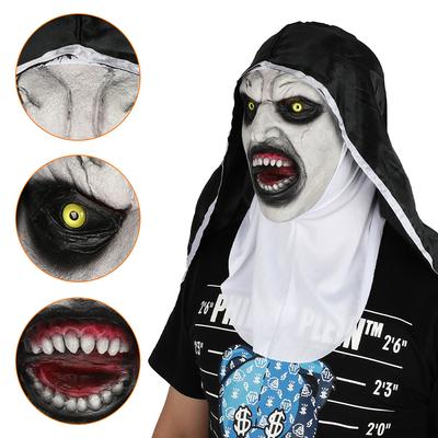 Women Latex Masks Nun Mask Halloween Masquerade Costume Props Cosplay Horror With Turban Valak Helmet Party Female Dress Up Prop