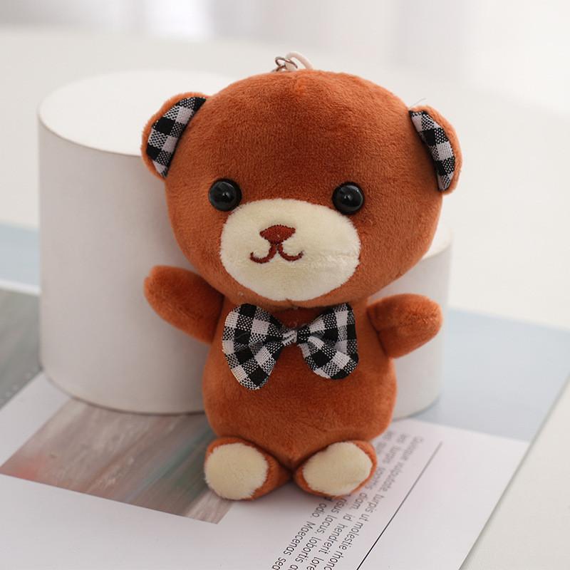 Adorable Plaid Bowtie Teddy Bear Plush Toy Soft Crystal Velvet Keychain Bag Accessory