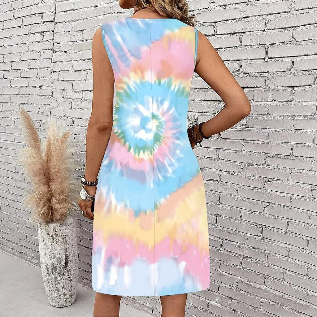 Plus Size V Neck Sleeveless Dress Sun Dappled Stream Forest Print For Afternoon Garden Leisure