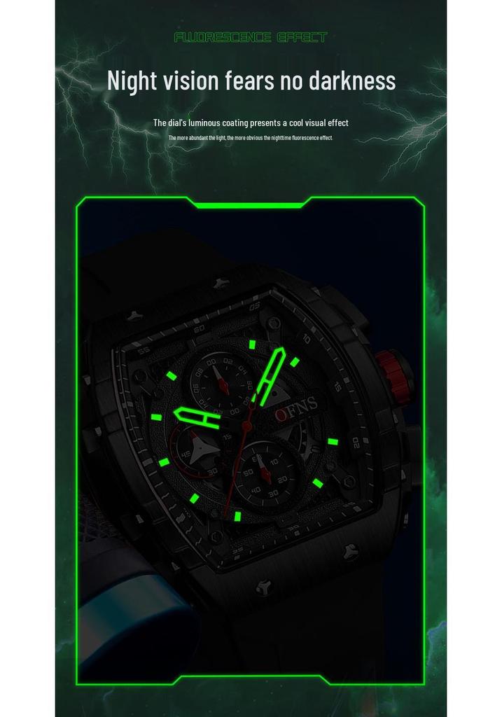 Oufanni Shixuan Trendy Men's Quartz Watch - Cool Black, Luminous, Waterproof, Calendar, Six-Hand Business Design