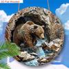 Brown Bear Metal Wall Art, Rustic Woodland Animal Decor, 2D Flat Steel Landscape with River Rocks, Wildlife Scene for Home Living Room