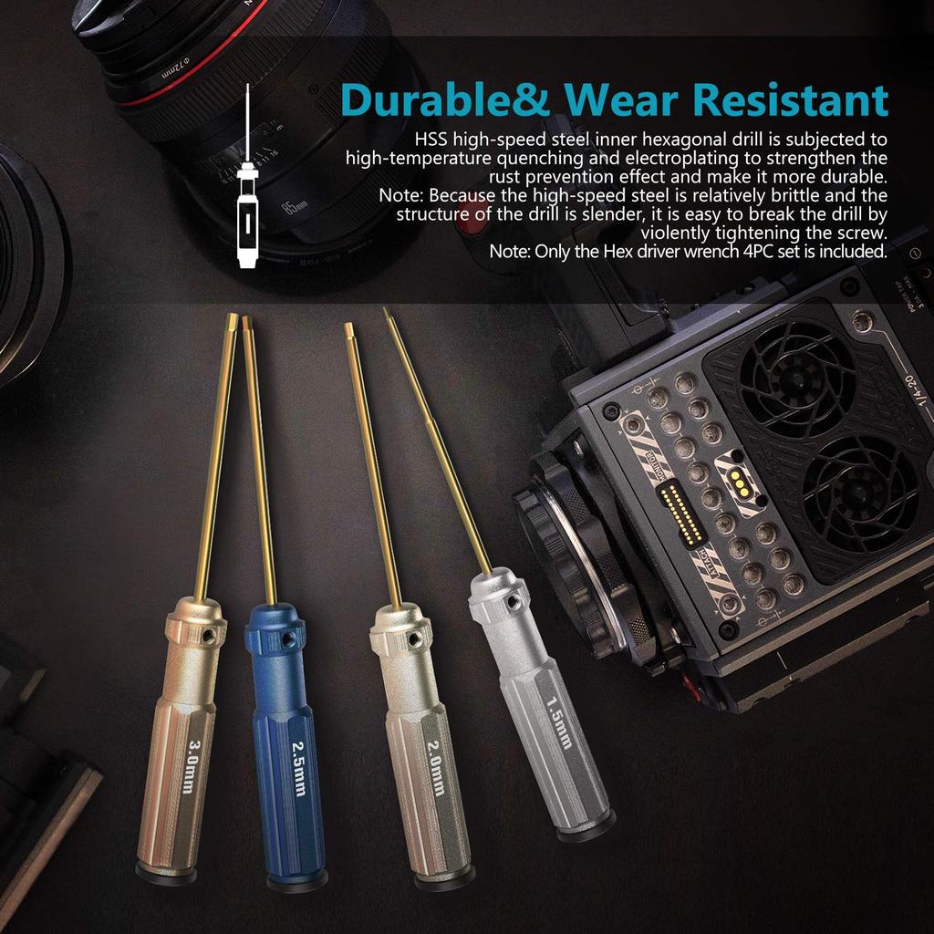 Neewer Titanium Nitride Hex Driver Set with Colored Fits and Screws 4-Piece Handles, 1.5mm, 2mm, 2.5mm, 3.0mm
