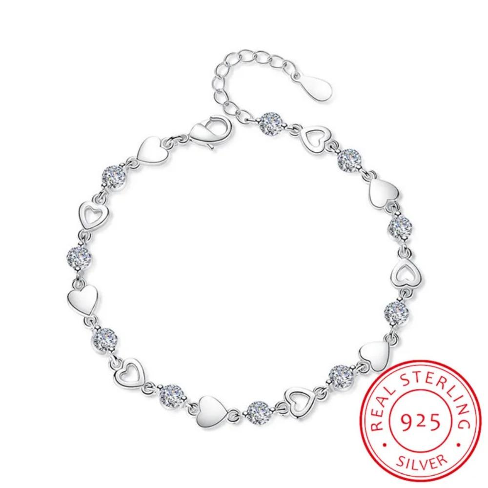 925 Silber Herzarmband Für Frauen Mode Zirkonia Kristall Schmuck Liebe Pulseira Feminina S-B144