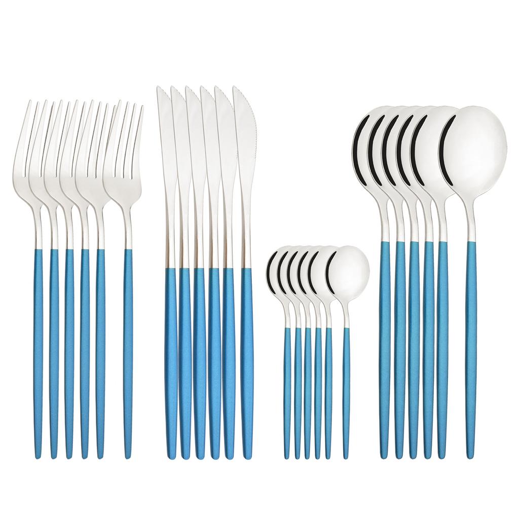 24Pcs Shiny Silver Tableware Stainless Steel Cutlery Set Forks Knives Spoons Kitchen Dinner Set Family Dinnerware Set Service for 6