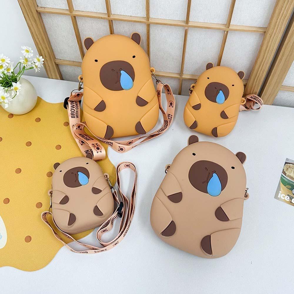 Kawaii Capybara Shoulder Bag Cartoon Phone Storage Pouch Crossbody Bag Silicone Doll Bag  Daily