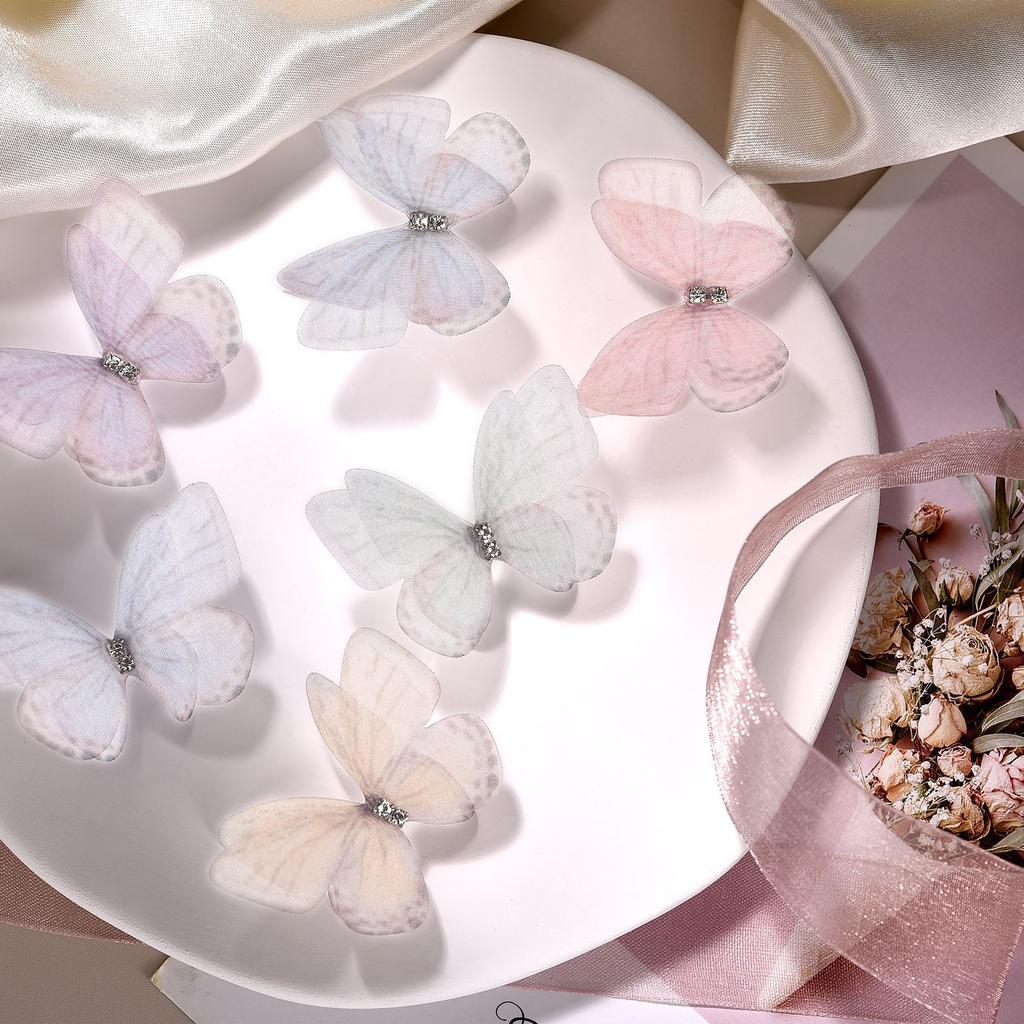 Gradient Color Organza Fabric Butterfly Appliques 10/20pcs Translucent Chiffon Butterfly For DIY Sewing Craft Decoration 5cm