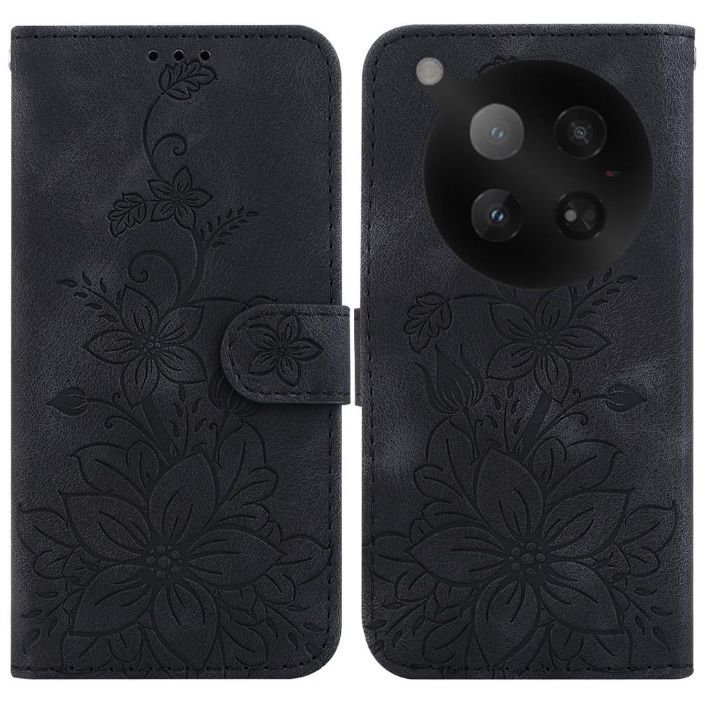 For Infinix Zero 40 4G Stand Case Lily Flower Imprint Leather Phone Cover with Wrist Strap