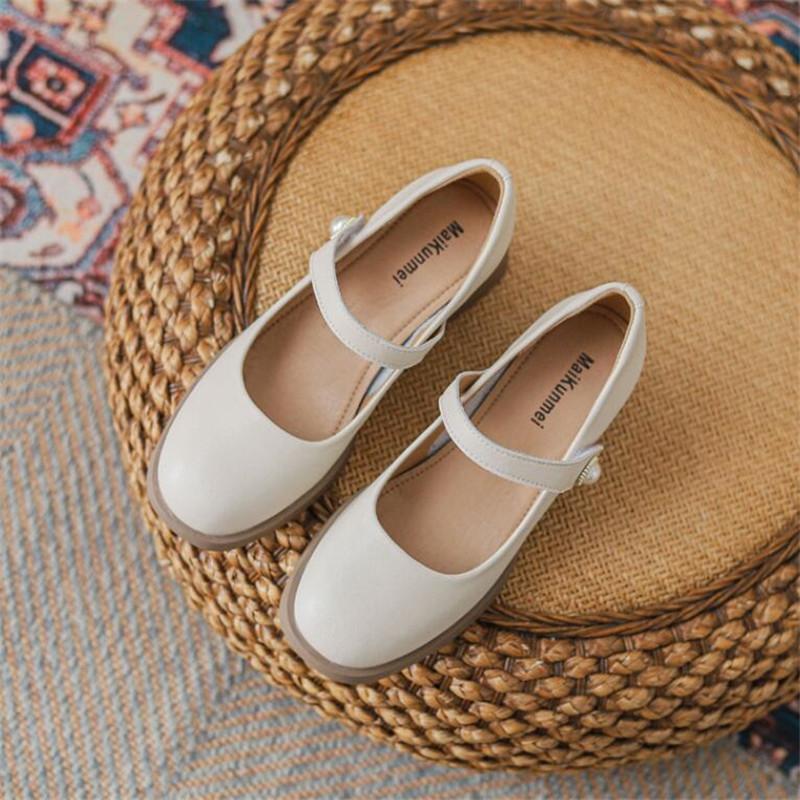 Genuine Leather Women High Heel Shoes Mary Jane  Chunky Heeled Shoes Women Spring Luxury Party Wedding Ladies Shoes
