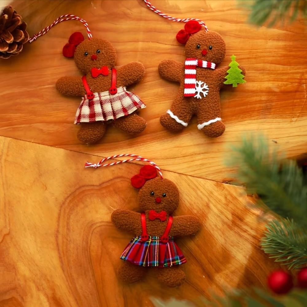 Fshion 3pcs Set Christmas Gingerbread Man Material Hanging Ornaments Xmas Tree Decorations Xmas Tree Pendants New Year