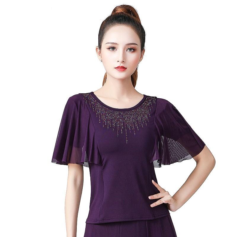 Women's Design Solid Color Short Sleeve Dancewear Beautiful Elegant Slim Sports Square Tops
