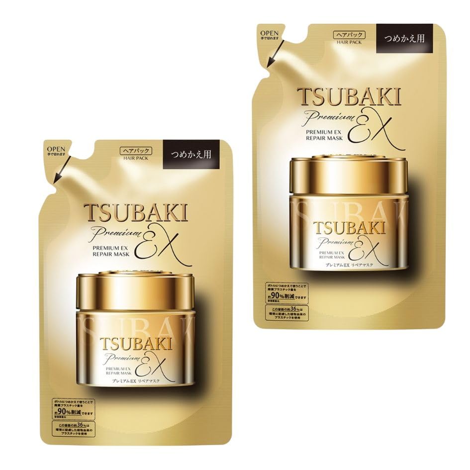 2 pieces TSUBAKI Premium EX Repair Mask Hair Pack Refill 150g + 1 disposable glove set