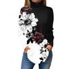 Maglietta da donna alla moda casual con collo alto e stampa a maniche lunghe