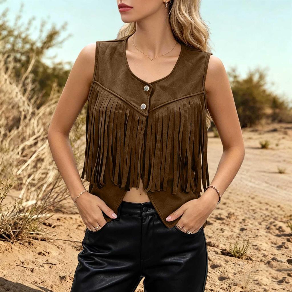 Women's Fashion Color Round Neck Sleeveless Button Vest for Everyday Casual Wear