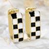 Green Black and White Checkered Pattern Squar Hoop Earrings For Women Vintage Gold Silver Color Wedding Jewelry Minimalist Gifts