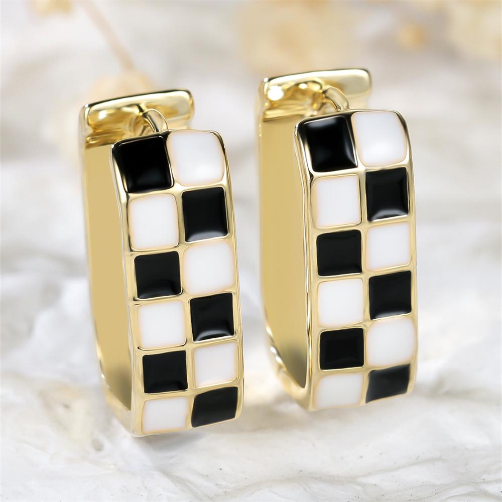 Green Black and White Checkered Pattern Squar Hoop Earrings For Women Vintage Gold Silver Color Wedding Jewelry Minimalist Gifts