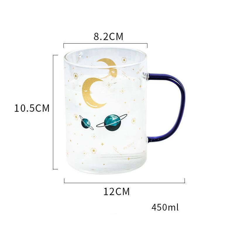 450ML Colour Glass mug Water cup Printing Starry Sky Coffee Mug with spoon lid Breakfast Milk Cup Children's Gift