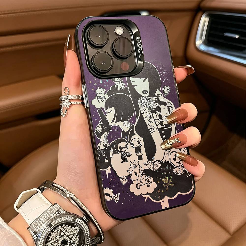 Retro Cute Vibe T-Tokidoki Art Phone Case For iPhone 17,16,15,14,13,12,11 Plus Pro Max Colored Silver Phone Case