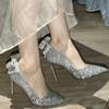French Xiuhe main wedding dress two wear bridal wedding shoes 2025 new crystal sequins bridesmaids stiletto high heels women