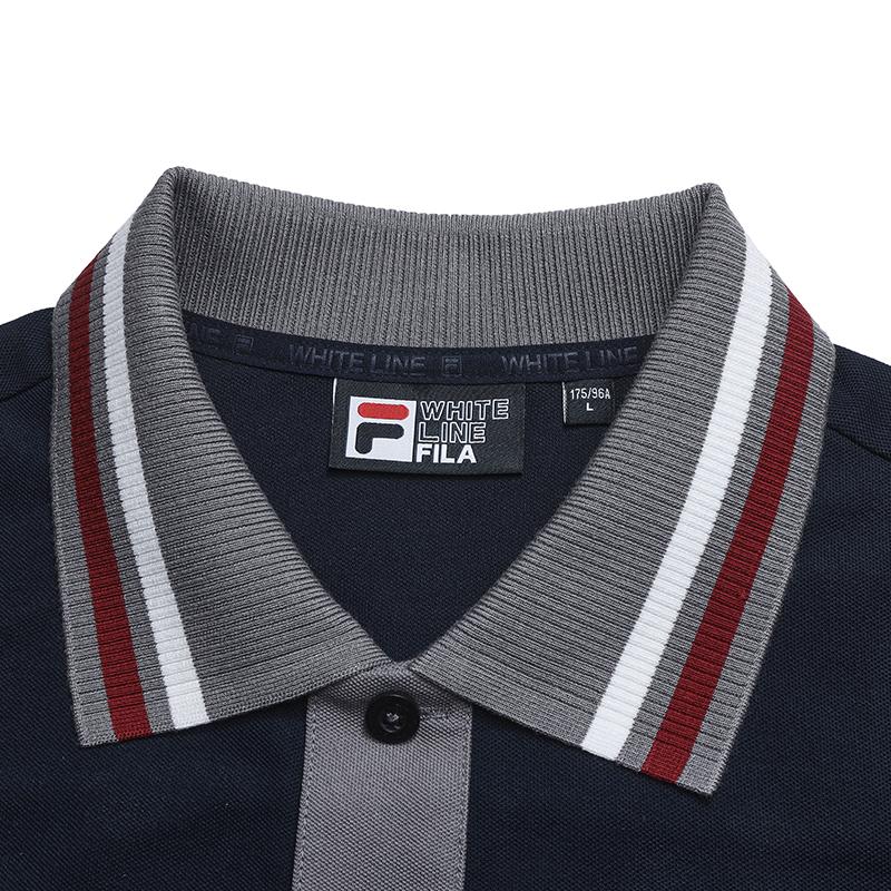 FILA Heritage Fashion Trendy Minimalist Classic Retro Casual Versatile Comfortable Loose Short Sleeve Polo Shirt Men tops Cigarette-Blue F11M628132FDB