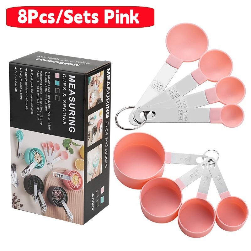 8Pcs/Sets Household Measuring Spoon,Measuring Cup Plastic Spoon Stainless Steel Handle Kitchen Measuring Cup Spoon Baking Tool