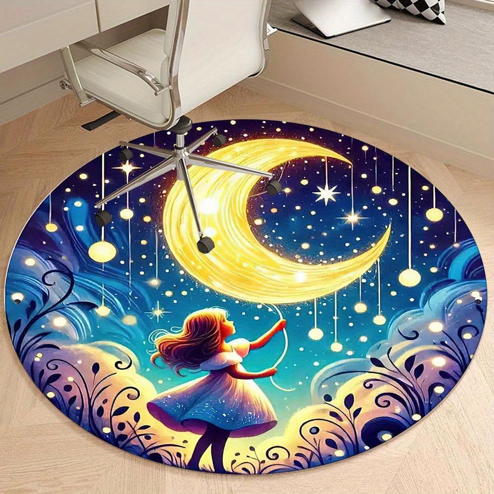 Moon Girl Round Rug Suitable For Office Reception Office Chair Protection Carpet And Also Suitable For Gifts To Relatives And Friends