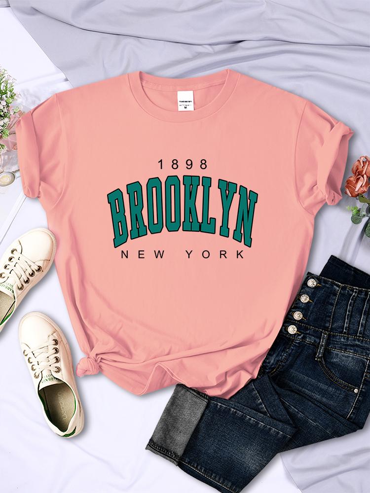 1898 Brooklyn New York Print Womens Short Sleeve Vintage Fashion Casual T-Shirts All-math Crewneck Breathable Female Clothing